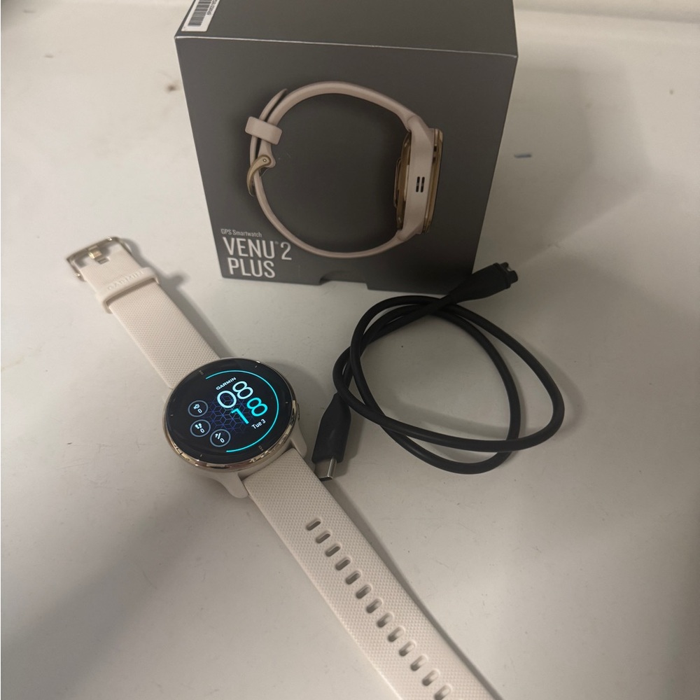 Garmin Venu 2 Plus  Ivory and Gold Smartwatch with Advanced Health Monitoring